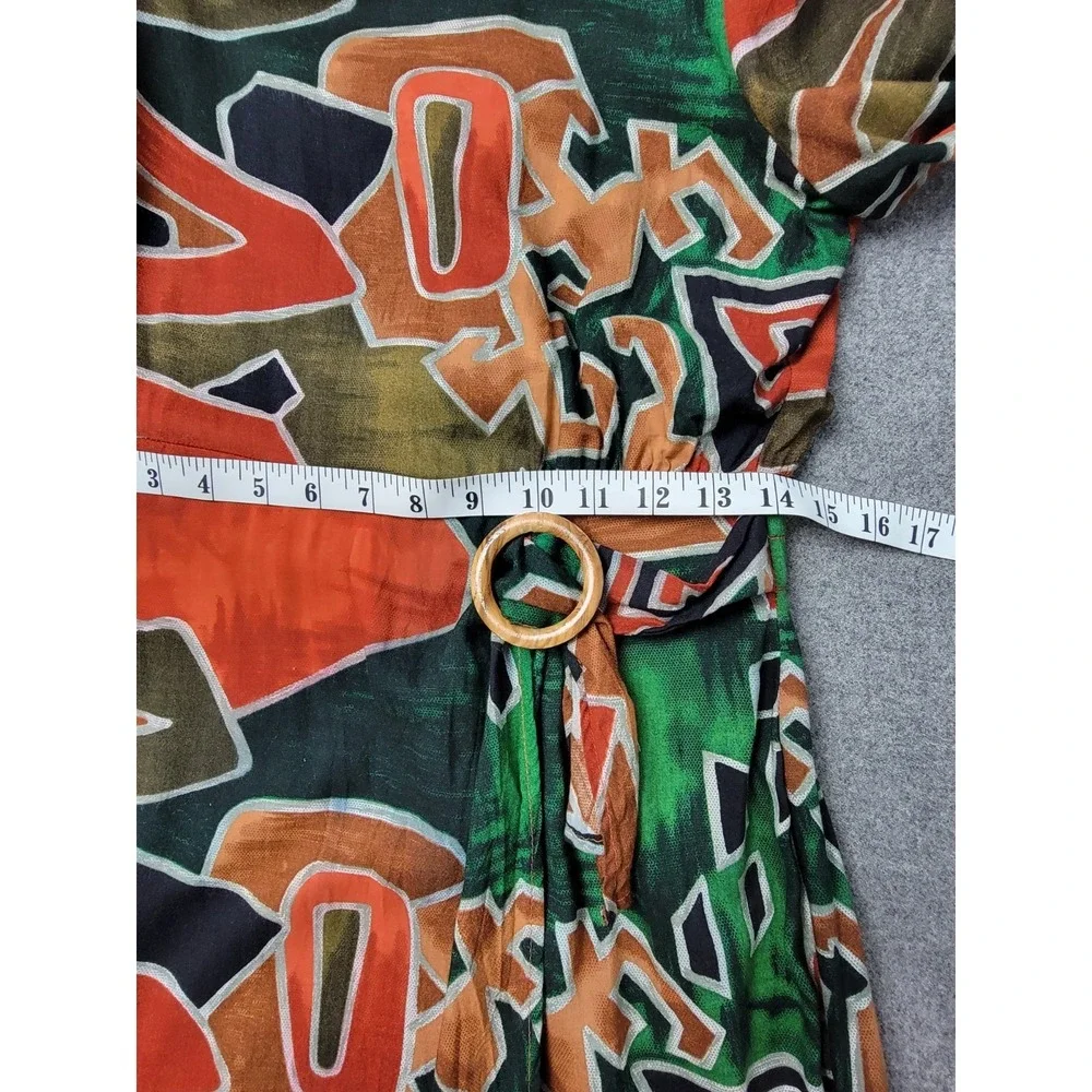 Vintage‎ Etoile Wrap Dress Abstract Print Rayon Midi Belt Ring Size 10